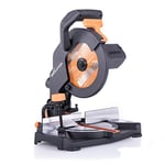 Evolution Power Tools Scie à Onglet Compacte Coupe Multi-Matériaux Lame TCT Incluse Coupe le Bois, le Métal, le Plastique, 45° - 45° Angle de Onglet et 45˚ Angle de Biseau- 1200W, 210mm - R210CMS