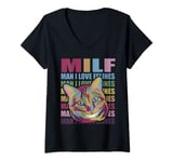 Womens MILF Man I Love Felines Funny Cat Vintage Retro Mothers Day V-Neck T-Shirt