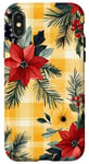 Coque pour iPhone X/XS Jaune aquarelle florale rouge Buffalo Plaid Merry Christmas