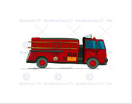 Wee Blue Coo Fire Truck Cartoon Illustration Kids Children Engine Wall Art Print