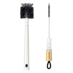 MR.SIGA 2 en 1 Brosse à Bouteille Long Manche en Bambou et Brosse à Paille, Brosse de Nettoyage Bouteille, Verre, Tasse, Goupillon Bouteille Biberon Paille