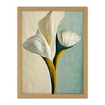 Wee Blue Coo Cala Lily Lilies Flower Abstract Minimalist Painting Duck Egg Cream Mustard Artwork Framed Wall Art Print 18X24 Inch