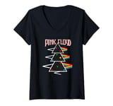 Womens Pink Floyd The Dark Side of the Moon Pyramid Christmas Tree V-Neck T-Shirt