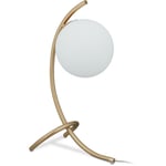 Relaxdays - Lampe de table boule, recourbée, en métal et verre, E27, de chambre à coucher, salon, de chevet, dorée/blanche
