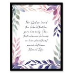 John 3:16 God So Loved the World Quote Bible Verse Violet Framed Art Print