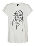 VERO MODA Vmeloi Avi SS Top Box JRS GA T-Shirt, Blanc Neige/Impression : 1 Fille, M Femmes