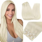 RUNATURE Extension a Clip Cheveux Naturel Blond Platine Extension Clip Cheveux Humain Lisse Extension Cheveux Clip Naturel Blond 14 Pouces/35cm 7pcs/120g #60