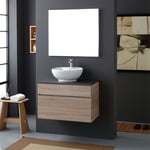 Kiamami Valentina - Meuble De Salle De Bain Suspendu 80Cm Avec Plan En Bois Anthracite Et Lavabo D'appui Sole