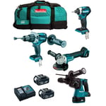 Makita - Kit MK403 (DHP481 DHR243 DGA504 DTD154 2 x 5,0 Ah DC18RC LXT600)