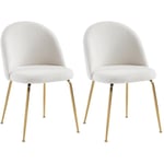 Vente-unique - Lot de 2 chaises - Tissu bouclette et acier inoxydable doré - Blanc - melbourne