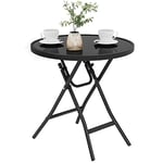 eSituro Table de Jardin Pliante, Table Basse Table de Balcon, Table Pliante Table d'Appoint extérieure pour Terrasse en Verre Trempé, Noir, Ronde Ф46x47,5cm SCPT0036