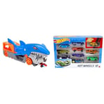 Hot Wheels City Requin Transporteur, Camion Qui avale Les Petites Voitures & Coffret De 10 Voitures, Véhicules Jouets À L'Échelle 1:64 avec Détails Et Décors Réaliste