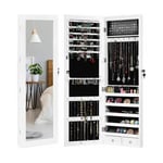 Costway - Armoire à Bijoux Mural avec Éclairage led sur Pied avec Miroir Pivotante Armoire de Rangement Bijoux avec 2 Tiroirs pour Bagues Boucles