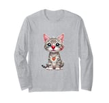 Red Cat Nose Funny Day 2024 Red Cat Nose Cat Kids Girls Long Sleeve T-Shirt