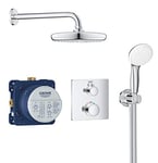 GROHE Grohtherm - Concealed Shower Set for Final Installation with Aquadimmer (Shower Arm 286 mm, 1 Spray 21 cm Head Shower, 2 Sprays 10 cm Hand Shower, Shower Hose 1.5m, Thermostat), Chrome, 34729000