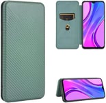 Compatible Avec Coque Google Pixel 4, Mince Flip Fibre De Carbone [Test De Chute] Antichoc Stand Fente Avec Carte, Protecteur D'écran En Verre Trempé*2-Vert