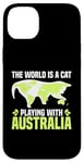 Coque pour iPhone 14 Plus Le monde est un chat qui joue avec l'Australie World Map Traveler