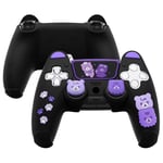 playvital Cute Bear Controller Silicone Case for ps5, Kawaii Controller Cover Compatible with Charging Station, Gamepad Skin Protector for ps5 with Touch Pad Sticker & Thumb Grips - Black & Purple