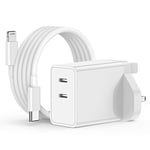 iPhone 14 13 USB C Fast Charger, Dual Port USB C iPhone Wall Charger with 2M Lightning Cable Lead Original,Type C Charging Plug Power Adapter for Apple iPhone 14 Pro Max/13/12 Mini/11/XS/XR/8/7/iPad