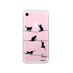 Evetane - Coque Silicone Compatible iPhone 7/8/ iPhone SE 2020/2022 - Protection Souple, Ultra Résistante - Fine et Transparente - Coque Arrière - Chat Lignes