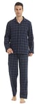 YUSHOW Ensembles de Pyjama Homme à Carreaux Coton Vêtements de Nuit Manche Longue Haut et Bas,Bleu Marine, M