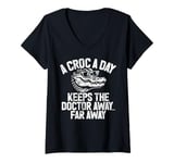 Womens A Croc A Day Keeps the Doctor Away Far Away Crocodile V-Neck T-Shirt