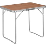 WOLTU Table de Camping.Table Pliante en Aluminium et MDF.Table de Pique-Niqu Pliable.70x60x50cm. Chêne