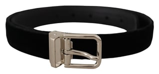 DOLCE & GABBANA Belt Black Velvet Silver Tone Metal Logo Buckle s.80cm / 3