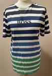 Hugo Boss Boys T-shirt Size 16 Years Navy Blue White & Green Striped BNWT