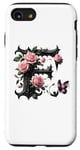 Coque pour iPhone SE (2020) / 7 / 8 Letter F Initial Floral Monogram Rose Pink Flower Butterfly