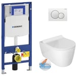 Pack wc Bati-support Geberit avec Cuvette Idevit Alfa sans bride et fixations invisibles + Abattant + Plaque blanche (GebAlfa-B)