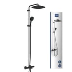 GROHE Vitalio Comfort 250 Bath Thermostatic Shower System with Aquadimmer (Cube 25cm Head Shower Rain Spray and 11cm Hand Shower 2 Sprays: Rain & Jet, Hose 1.75m, Water Saving), Matt Black, 269842431