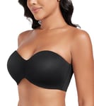 Lemorosy - Soutien-Gorge sans Bretelles pour Femmes à Armatures Décolleté en V avec Bretelles Amovibles Push up(Noir,105E)