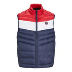 Jack & Jones Mens Sleeveless Gilet – Zipper Closure and High Neck - Navy/Red - Size Large