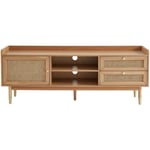 Drawer - Meuble tv 1 porte 2 tiroirs en bois et cannage L160cm - Bois clair - bombong