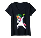 Womens St Patricks Day Dabbing Unicorn Lepricorn Irish Girls Dab V-Neck T-Shirt