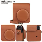 Étui pour appareil photo Instax Mini 40,film instantané,sac de protection en cuir PU/housse en cristal clair avec sangle initiée - Type Brown