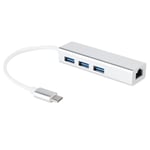 USB 3.0 - Ethernet-sovitin, jossa on 3 porttia HUB Type C - LAN-verkko RJ45 Gigabit Ethernet