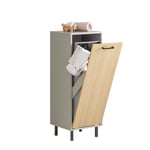 SoBuy Armoire de Salle de Bain, Armoire à Linge, Corbeille à Linge, Meuble Bas de Salle de Bain avec 1 Panier à Linge sur Pieds, Couleur Bois et Gris, 31,5 x 30 x 86 cm, BZR132-NG