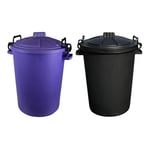 50L BLACK & PURPLE HEAVY DUTY PLASTIC RUBBISH BIN WASTE DUSTBIN LOCKING LID