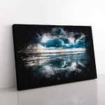 Big Box Art Ocean Reflections in Italy Paint Splash Canvas Wall Art Print Ready to Hang Picture, 76 x 50 cm (30 x 20 Inch), Blue, Grey, Teal, Blue, Black