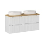 Meuble double vasque 120cm 4 tiroirs Riva Blanc et Bois