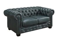 Canapé chesterfield 2 places BRENTON 100% cuir de buffle premium - Vert de gris