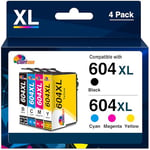 Clorisun 604XL Pack de 4 Compatible Cartouche pour Epson XP 2200 pour Epson 604 XL pour Expression Home XP-2200 XP-2205 XP-3205 XP-3200 XP-4200 XP-4205 Workforce WF-2910DWF WF-2930DWF WF-2935DWF