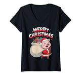 Womens Merry Christmas Pig V-Neck T-Shirt