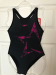 Speedo Endurance Junior Girl Boomstar Black/Pink Flyback Swimsuit 5-6 Years BNWT