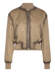 Mango Worn Leather-Effect Bomber Jacket Brun