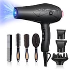 Jolichic Professional Hair Dryer, 2400W Ionic Hairdryer with Diffuser for Women Men with Cool Button, 2 Speed 3 Heat Setting, 2 Nozzles/4 Styling Combs, Fast Dry Blow Dryer for Salon Home Travel