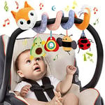 Funsland Jouets Eveil pour Poussettes, en Peluche Spirale D'activité Bébé avec Musique, Jouets Naissance Berceau Landau pour Garçons et Filles, Cadeaux 3 6 12 Mois, Orange