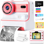 2024 Appareil Photo Enfants, Appareil Photo Instantané Selfie 1080P Hd Pour Enfants Avec Carte 32G, Papier D'Impression, Batterie 1200Mah & Écran 2.4'' Caméra Vidéo, Cadeau Pour Enfants Âges 3-12